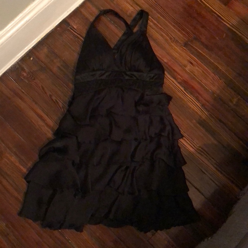 Black tiered halter neckline dress